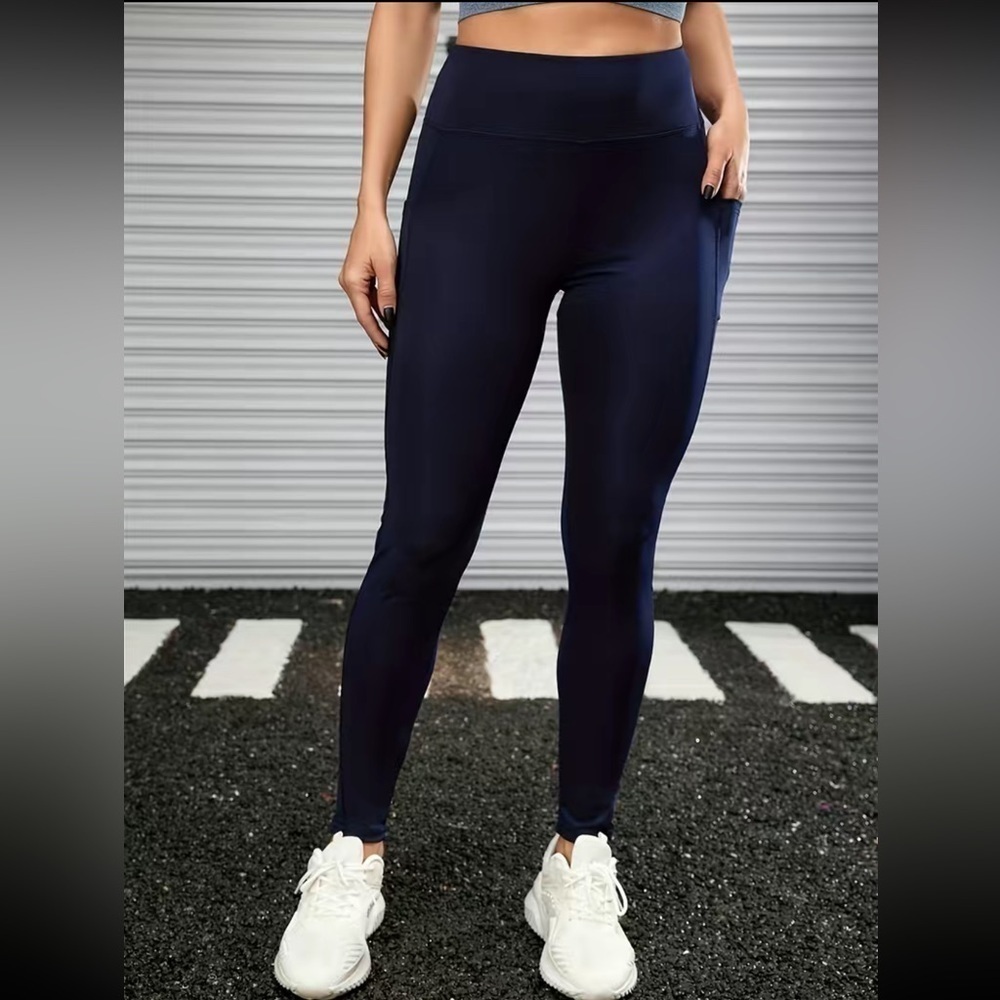 Navy High Waist athletic Leggings - Picture 4 of 5
